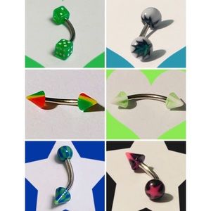 6 Assorted Curved Barbells 🎲⭐️🦚